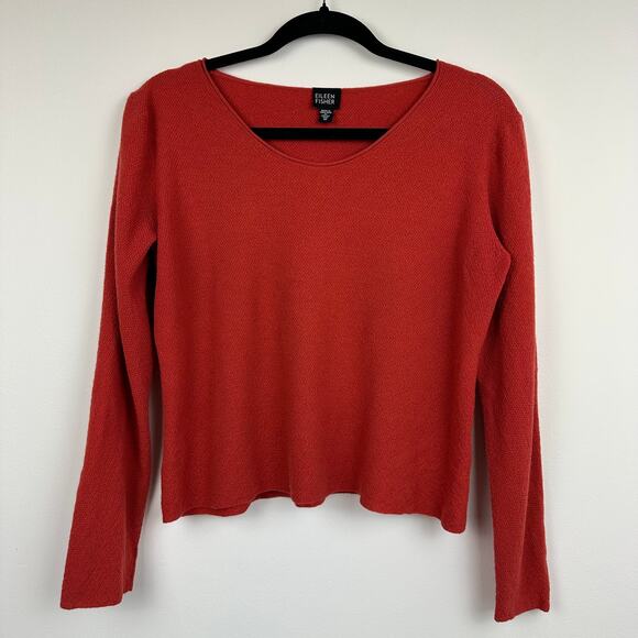 Vintage Eileen Fisher Womens Long Sleeve Italian Yarn Wool Orange Sweater Medium - Picture 1 of 11